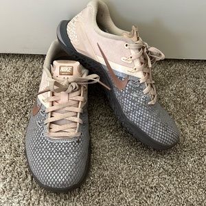 Nike Metcon silver and pink shoes
